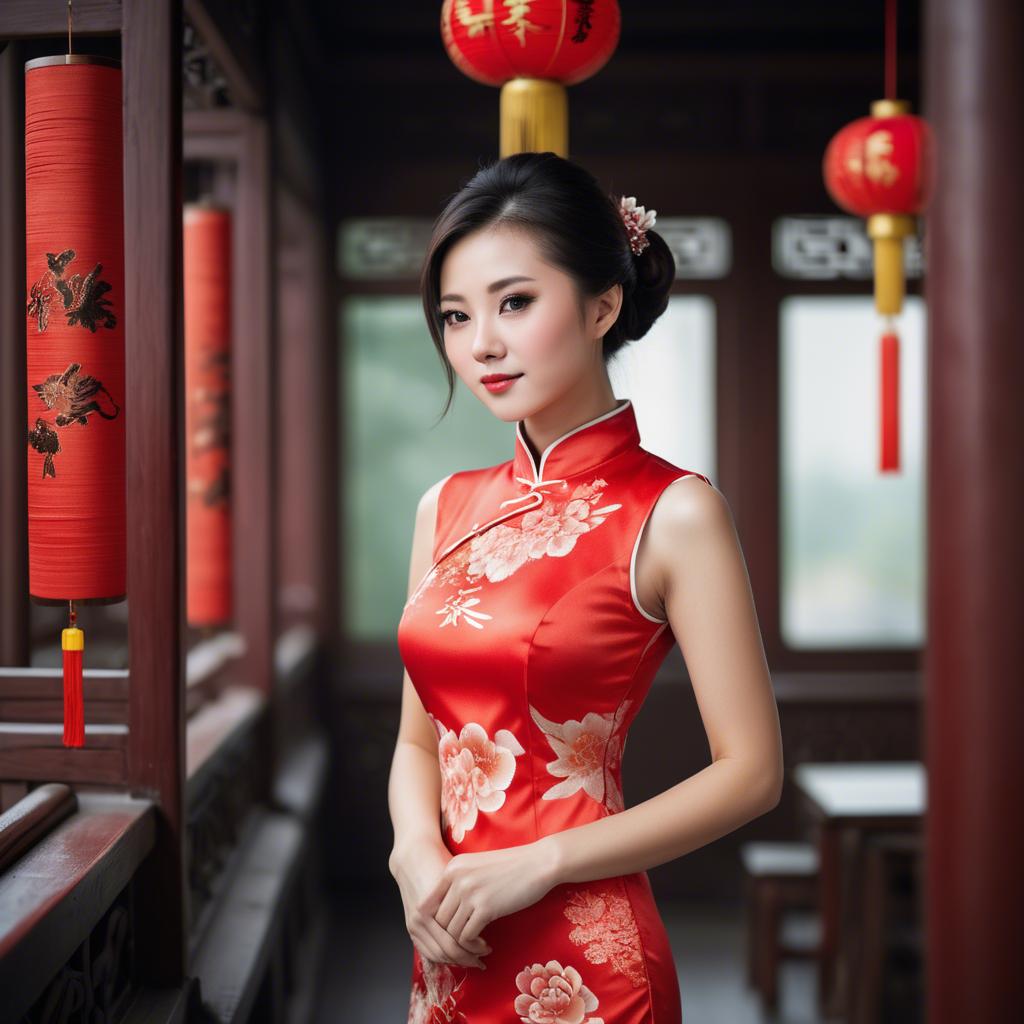 A stunning image of beautiful chinese woman posing in a cheongsam.