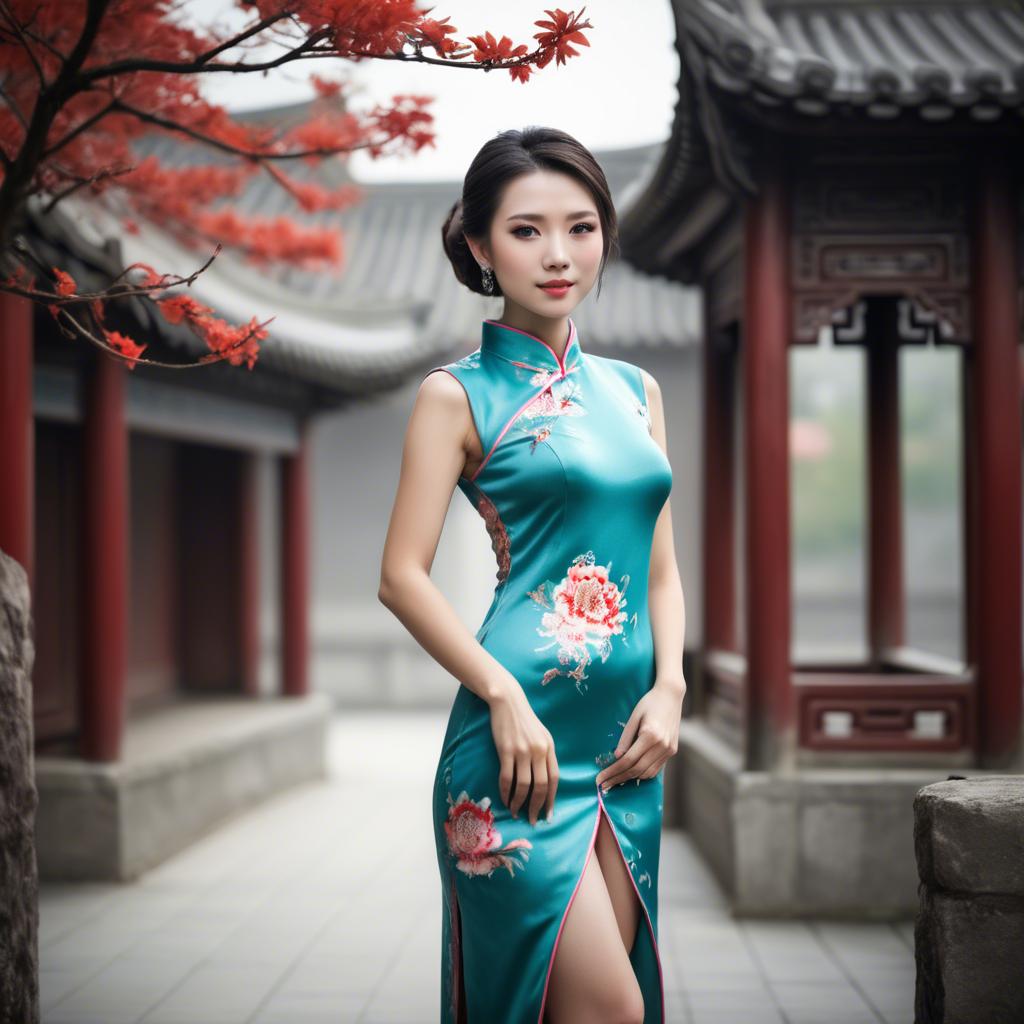 A stunning image of beautiful chinese woman posing in a cheongsam.