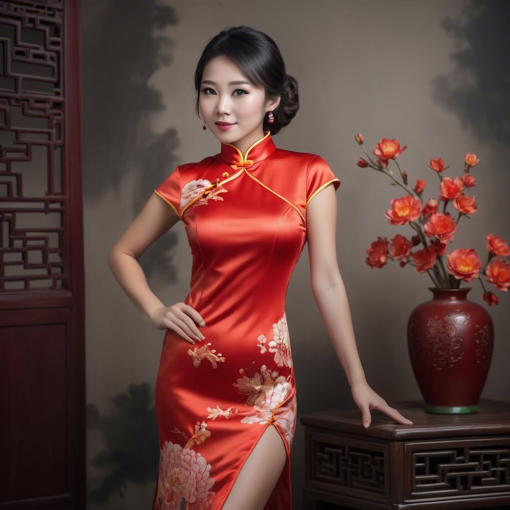 A stunning image of beautiful chinese woman posing in a cheongsam.