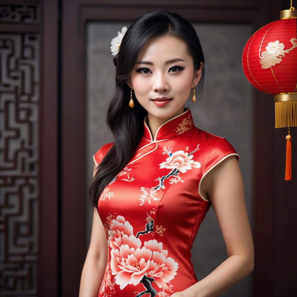 A stunning image of beautiful chinese woman posing in a cheongsam.