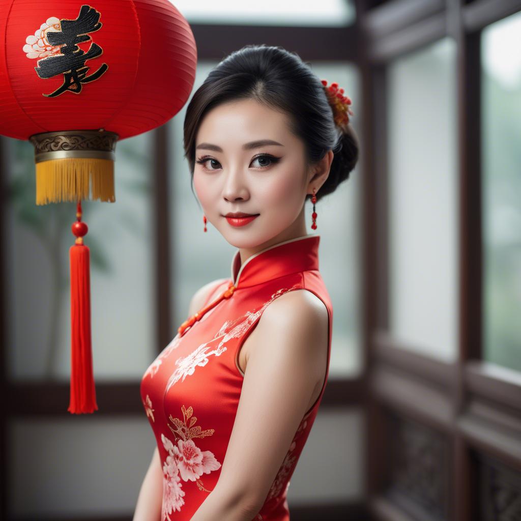 A stunning image of beautiful chinese woman posing in a cheongsam.