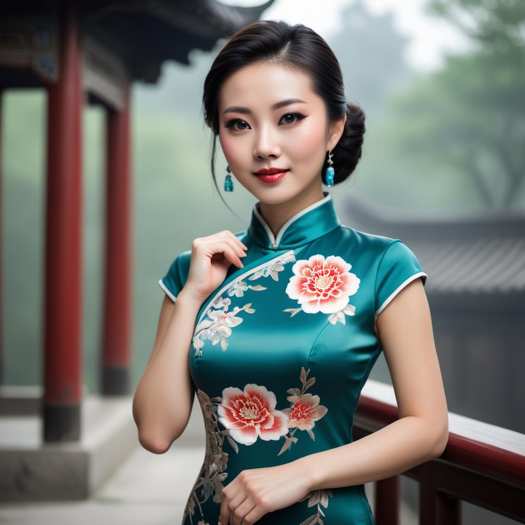 A stunning image of beautiful chinese woman posing in a cheongsam.