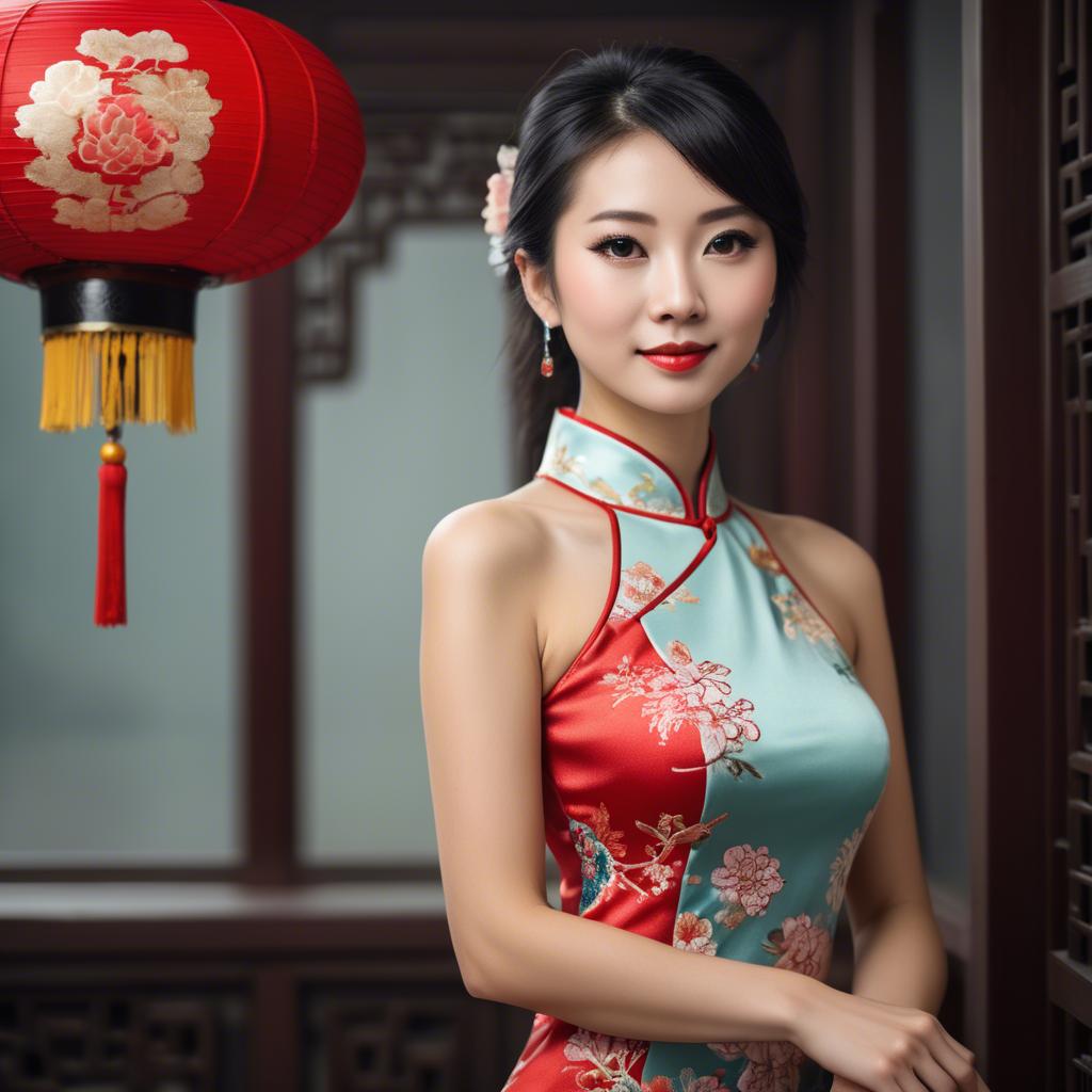 A stunning image of beautiful chinese woman posing in a cheongsam.