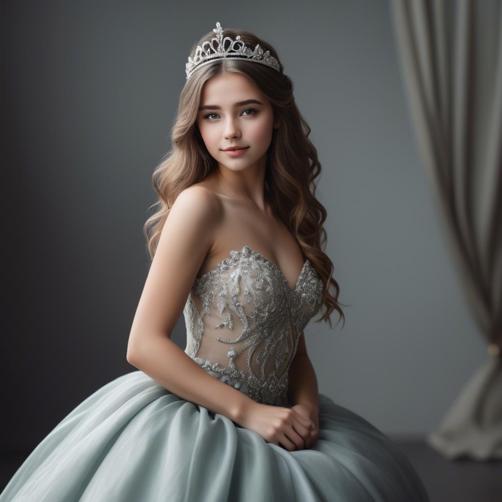 A stunning image of beautiful girl with a tiara and a flowing gown.