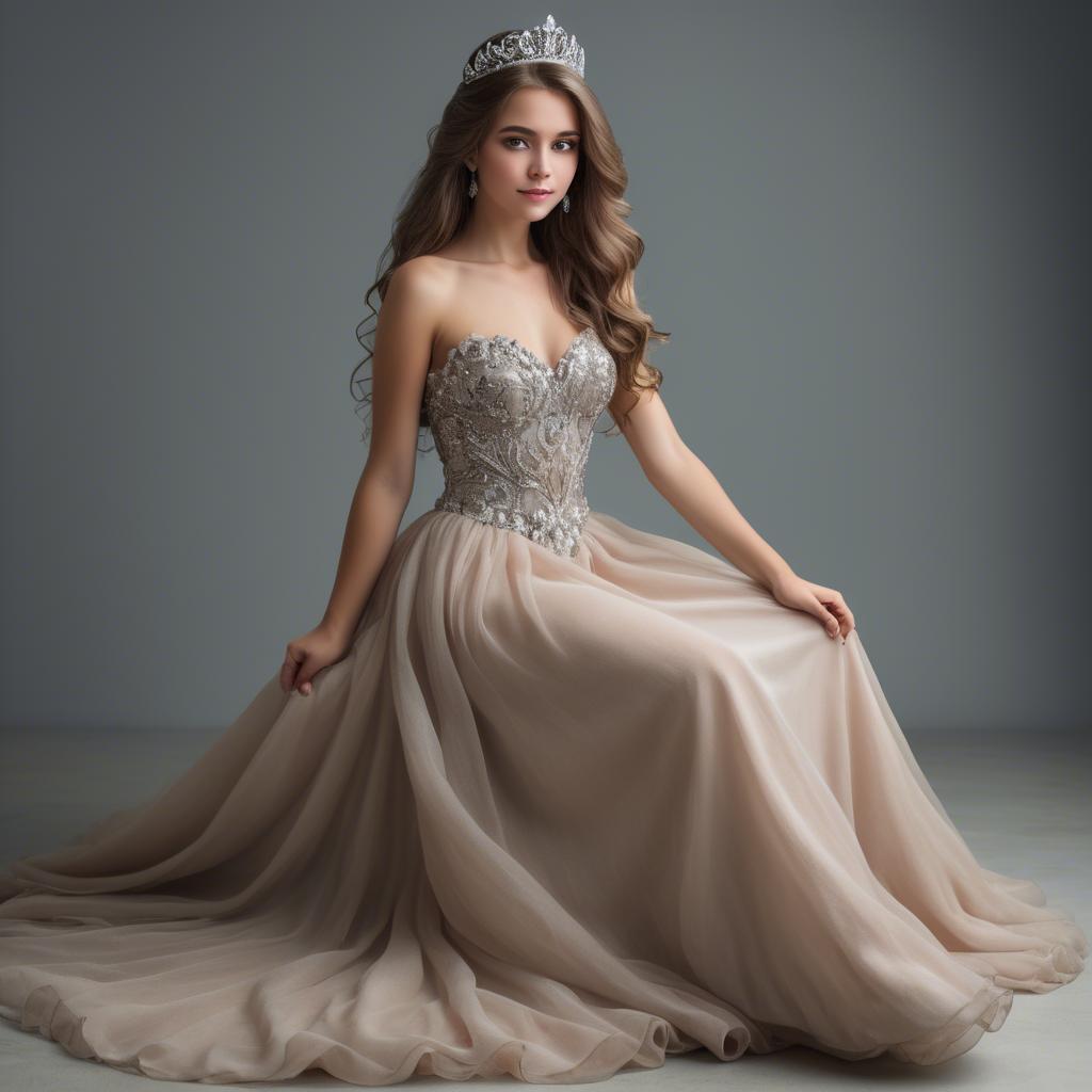 A stunning image of beautiful girl with a tiara and a flowing gown.