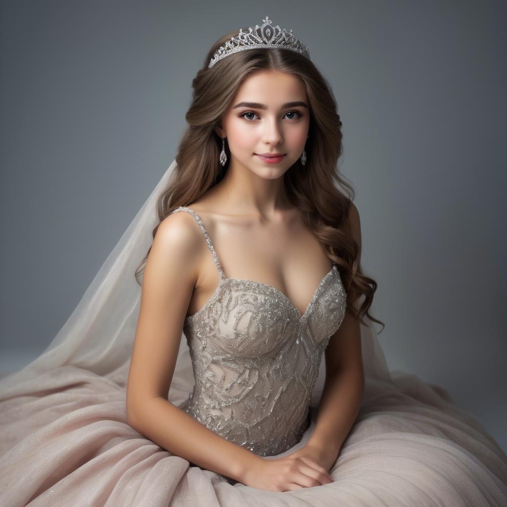 A stunning image of beautiful girl with a tiara and a flowing gown.