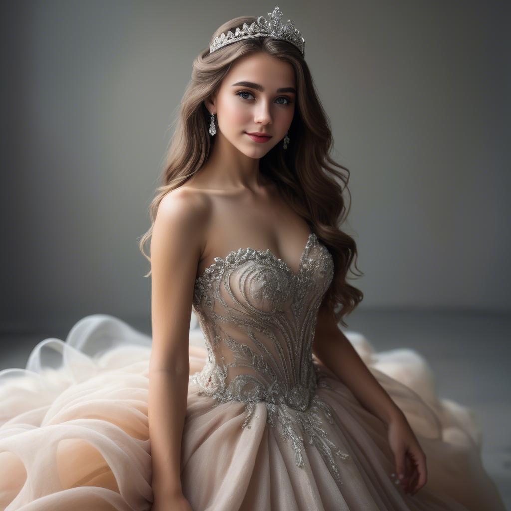 A stunning image of beautiful girl with a tiara and a flowing gown.
