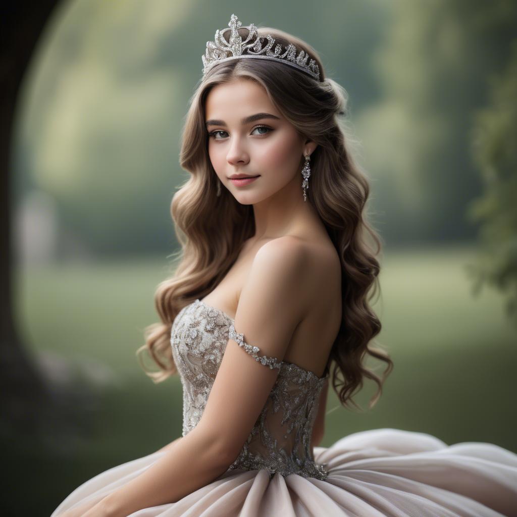 A stunning image of beautiful girl with a tiara and a flowing gown.