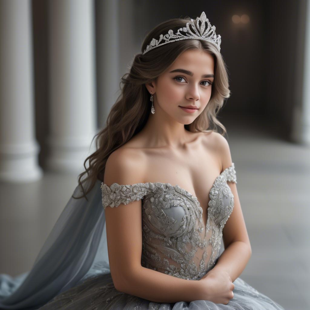 A stunning image of beautiful girl with a tiara and a flowing gown.