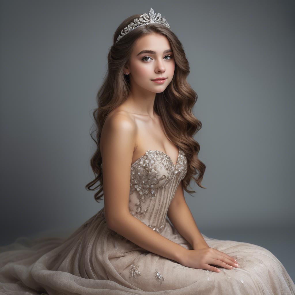 A stunning image of beautiful girl with a tiara and a flowing gown.