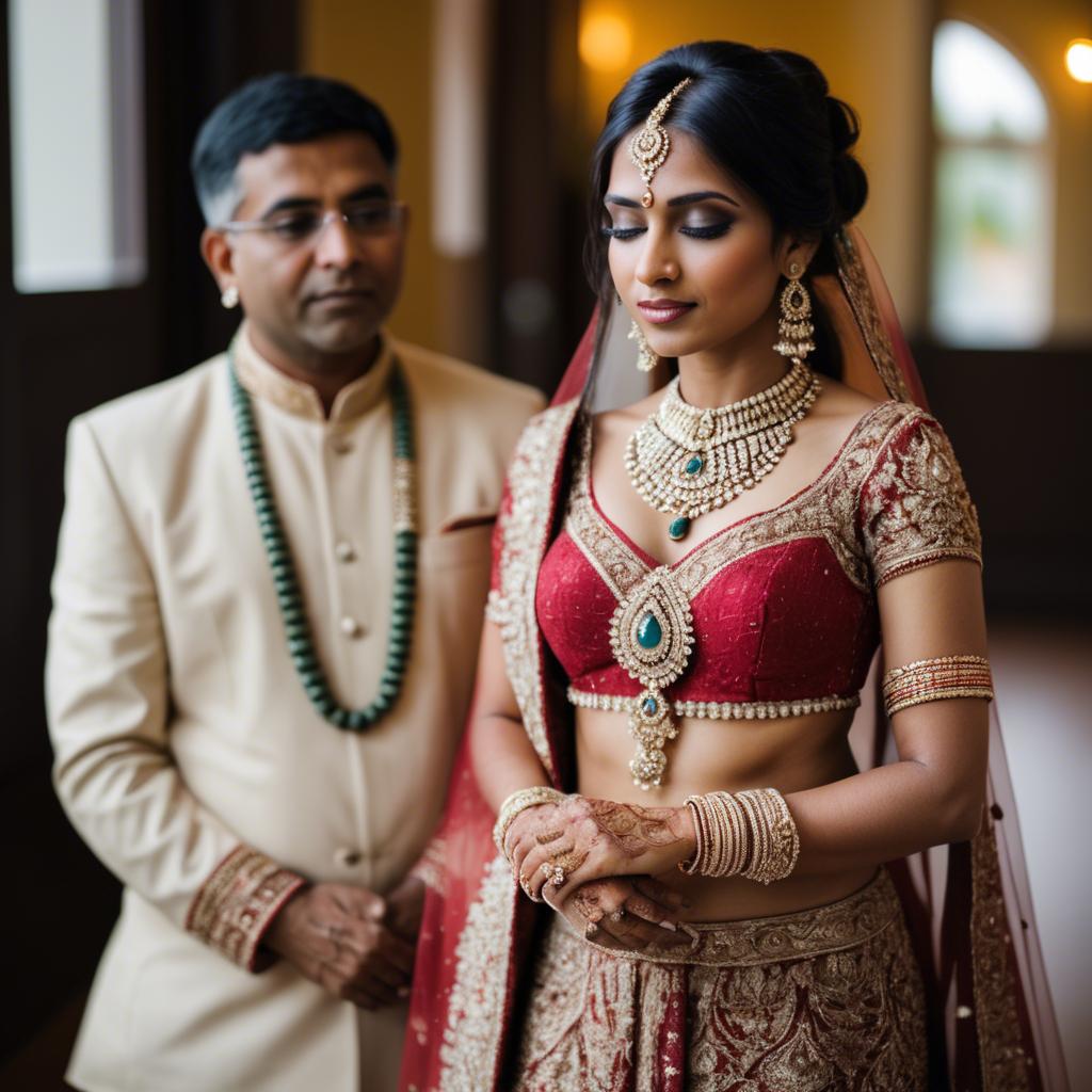 A stunning image of beautiful indian bride with intricate jewelry.