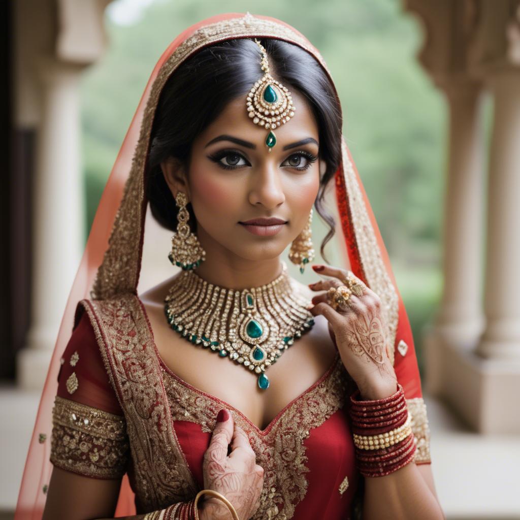 A stunning image of beautiful indian bride with intricate jewelry.