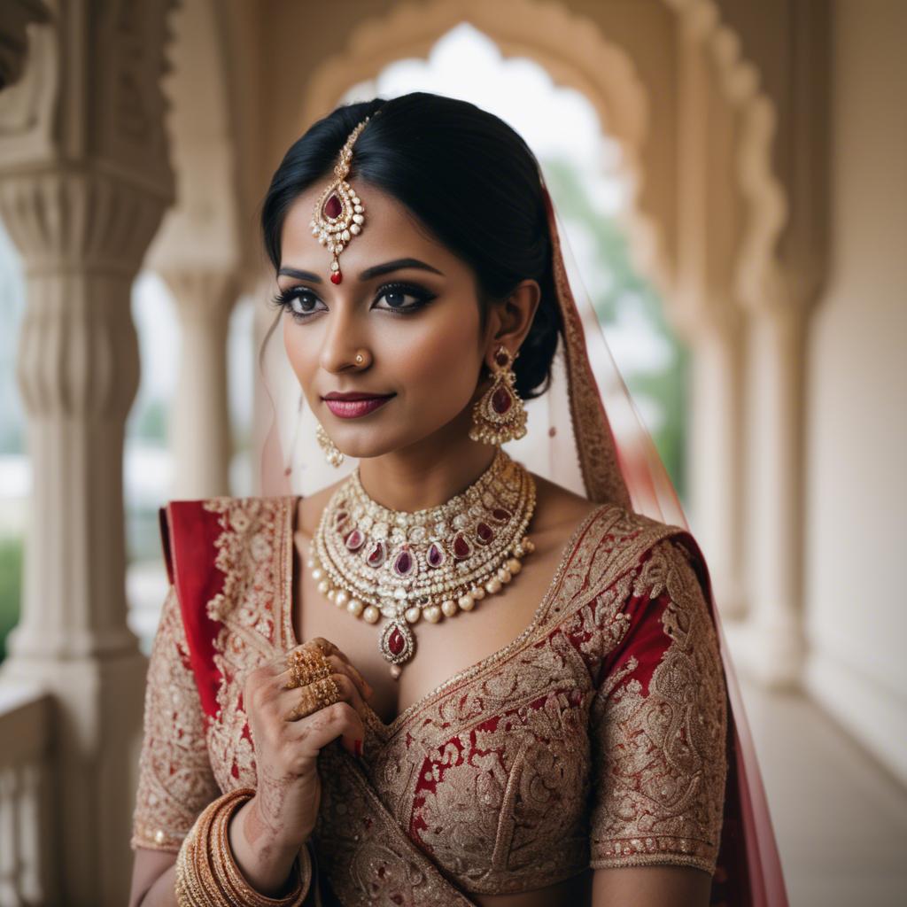 A stunning image of beautiful indian bride with intricate jewelry.