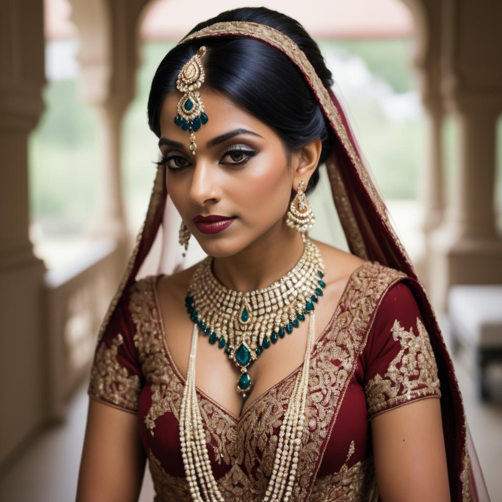 A stunning image of beautiful indian bride with intricate jewelry.