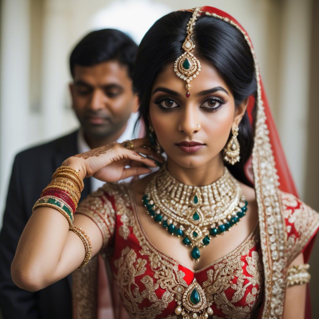 A stunning image of beautiful indian bride with intricate jewelry.