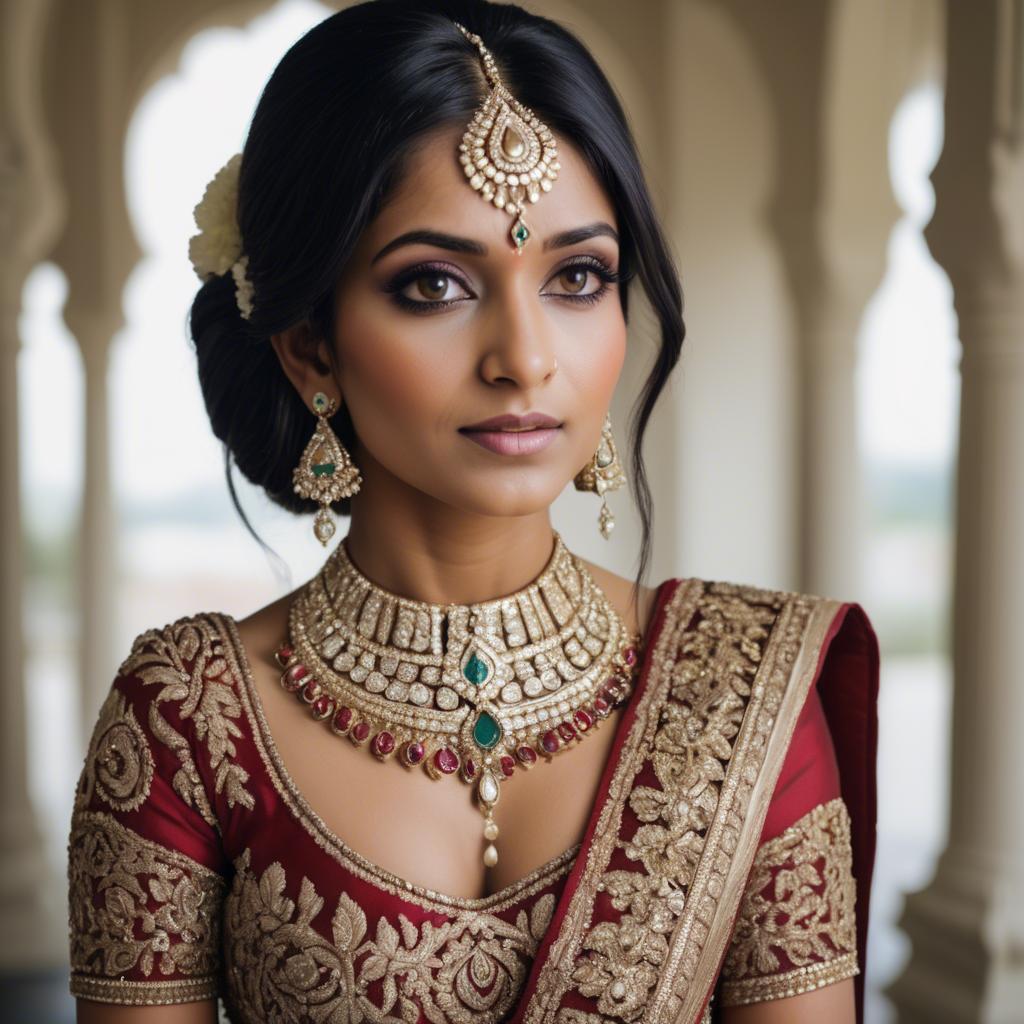 A stunning image of beautiful indian bride with intricate jewelry.