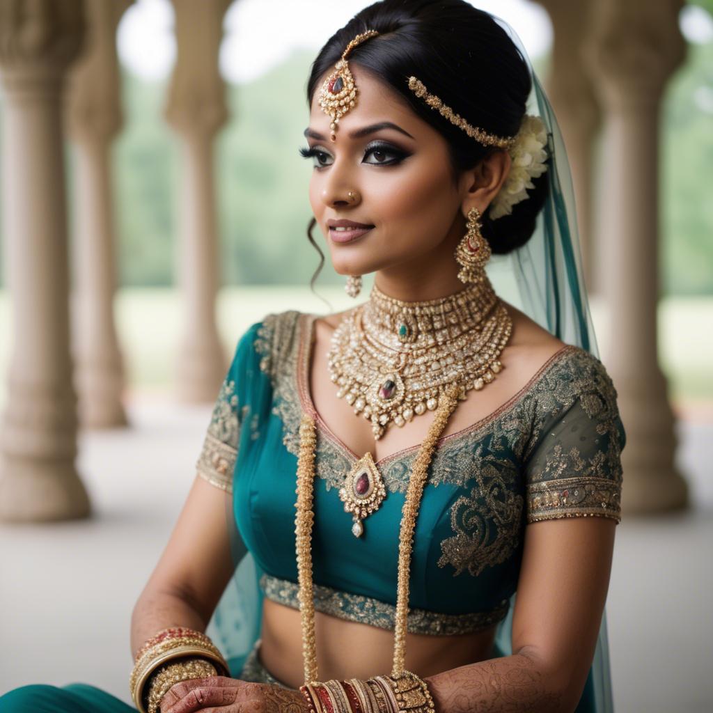 A stunning image of beautiful indian bride with intricate jewelry.
