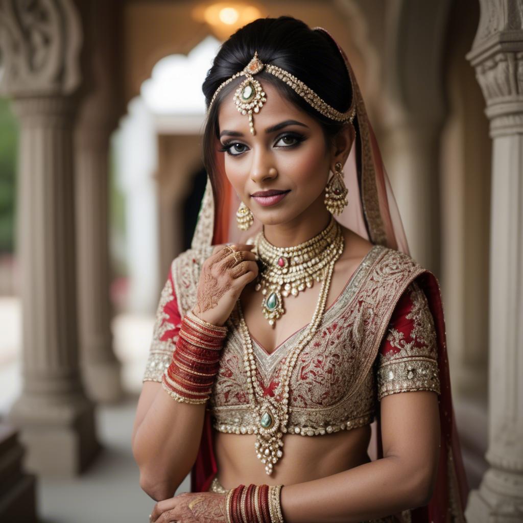 A stunning image of beautiful indian bride with intricate jewelry.