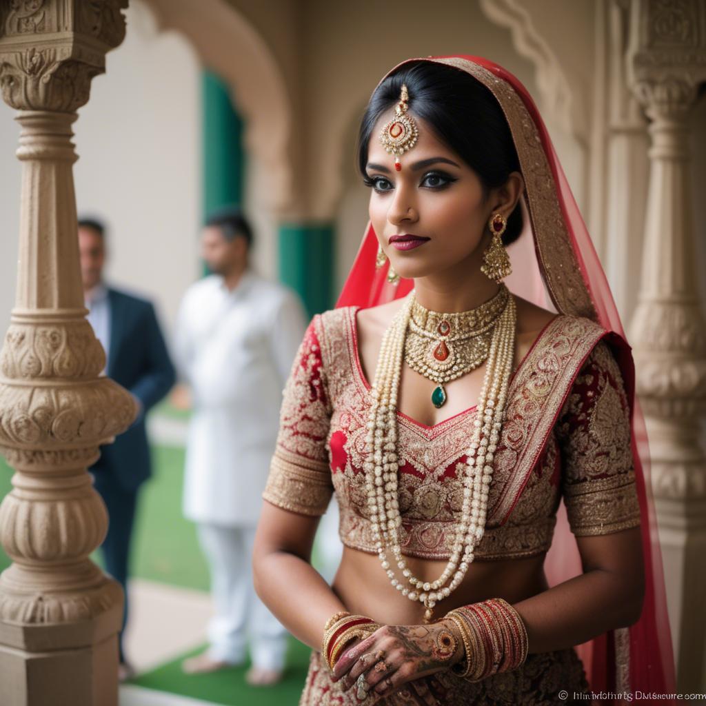 A stunning image of beautiful indian bride with intricate jewelry.