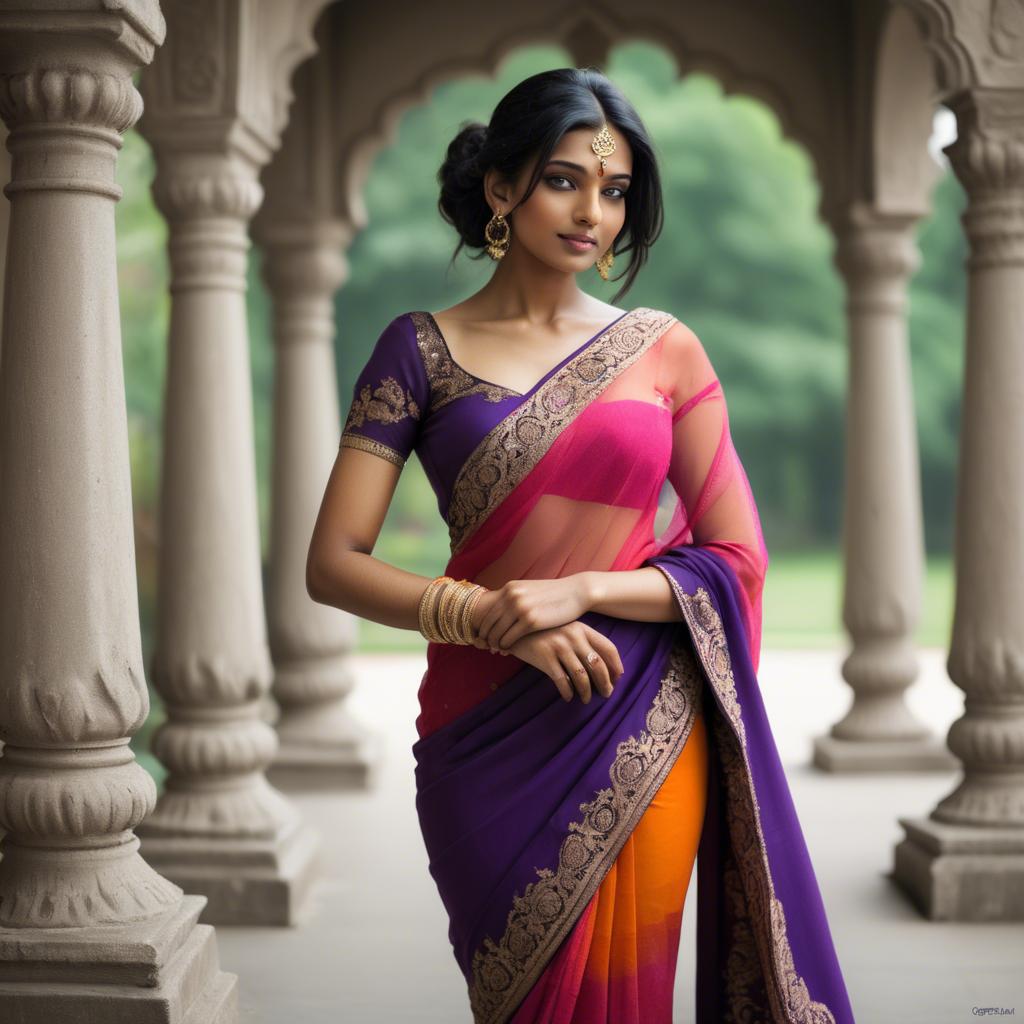 A stunning image of beautiful indian woman in a vibrant saree.