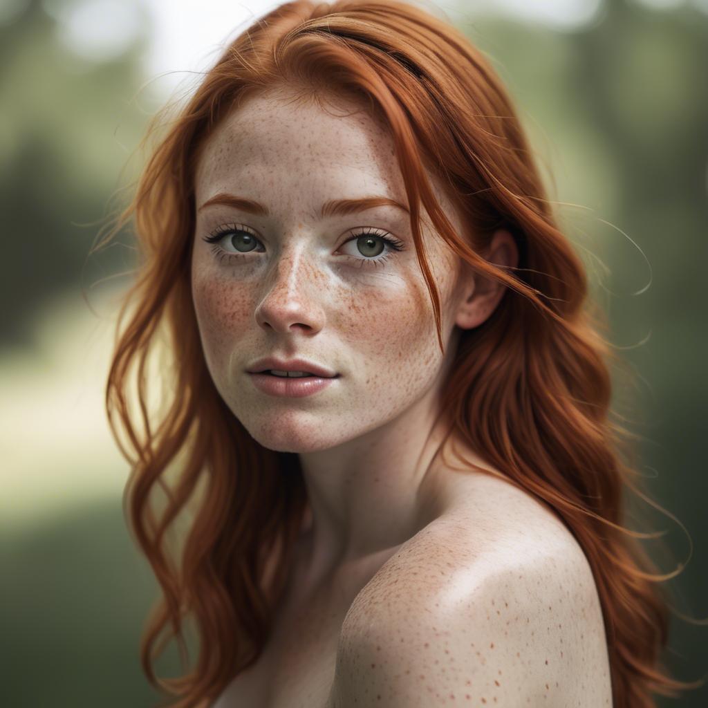 A stunning image of beautiful redhead with freckles in soft natural light.