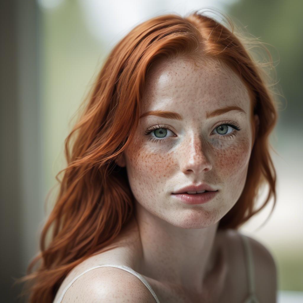 A stunning image of beautiful redhead with freckles in soft natural light.