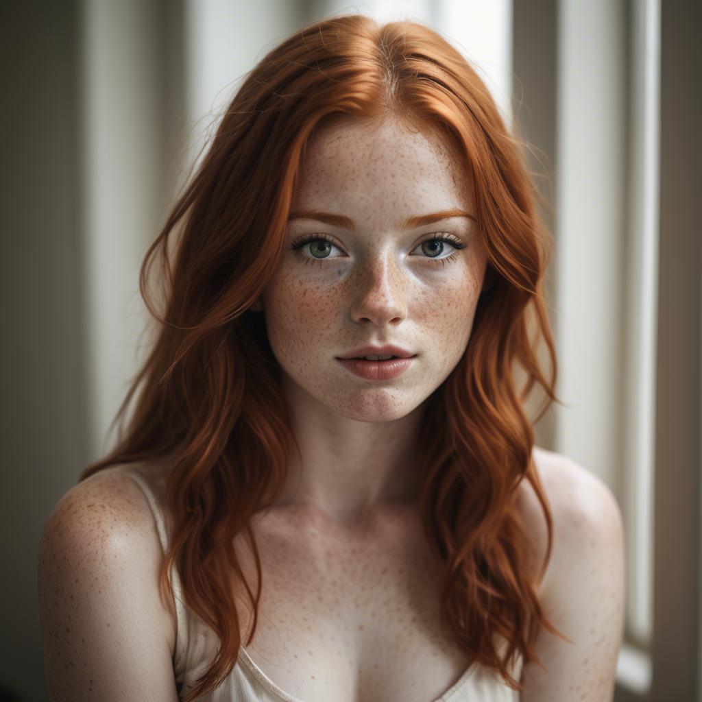 A stunning image of beautiful redhead with freckles in soft natural light.