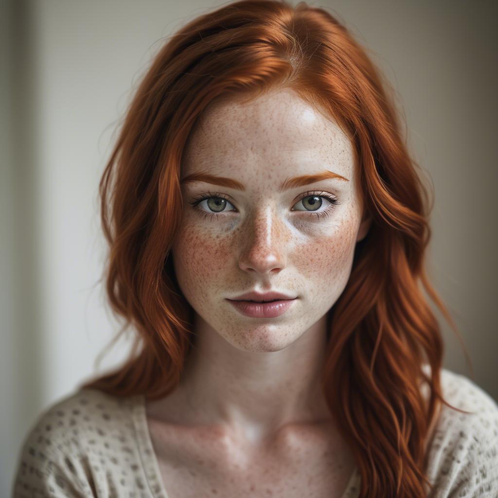 A stunning image of beautiful redhead with freckles in soft natural light.