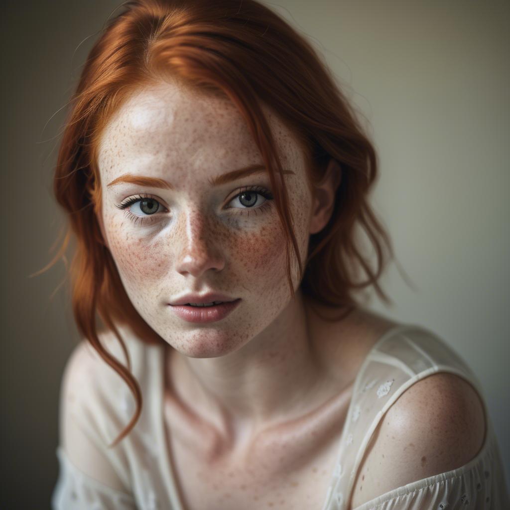 A stunning image of beautiful redhead with freckles in soft natural light.