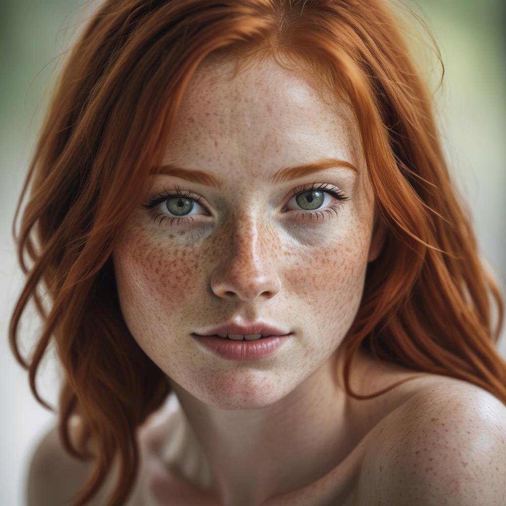 A stunning image of beautiful redhead with freckles in soft natural light.