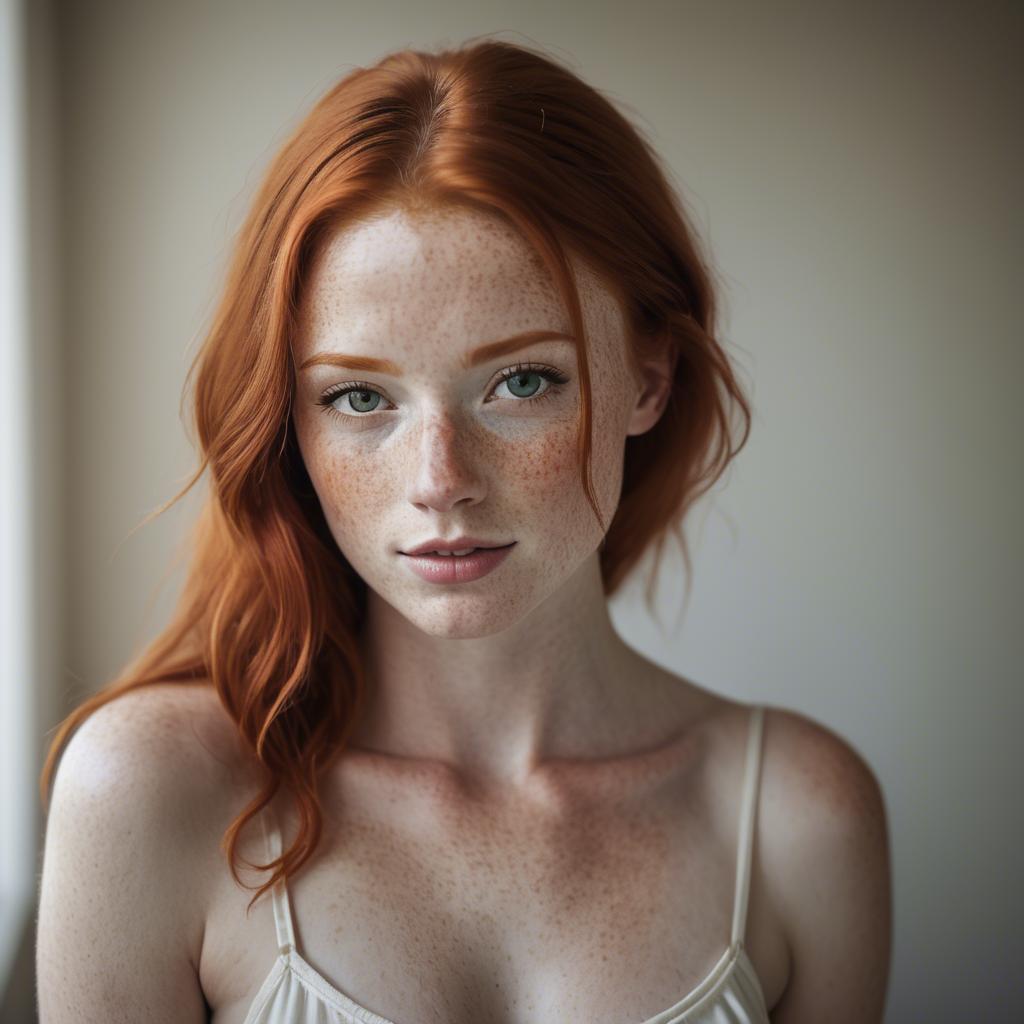 A stunning image of beautiful redhead with freckles in soft natural light.