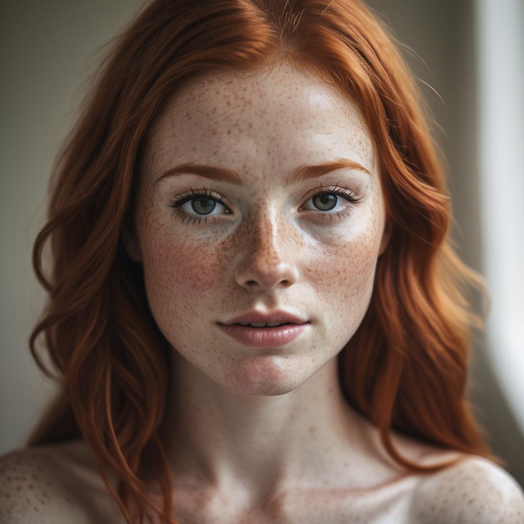 A stunning image of beautiful redhead with freckles in soft natural light.