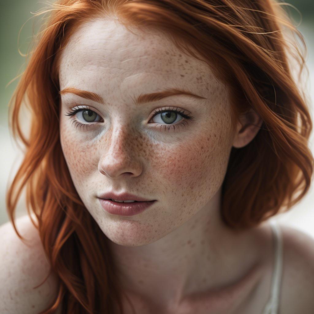 A stunning image of beautiful redhead with freckles in soft natural light.