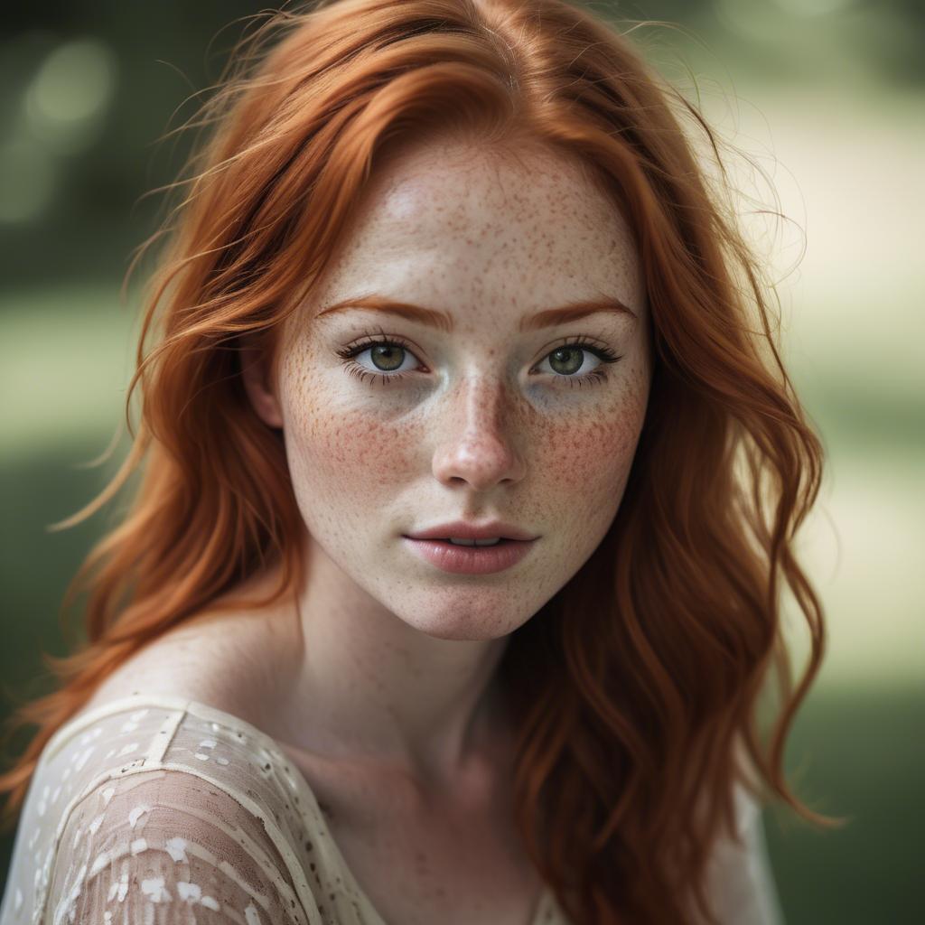 A stunning image of beautiful redhead with freckles in soft natural light.