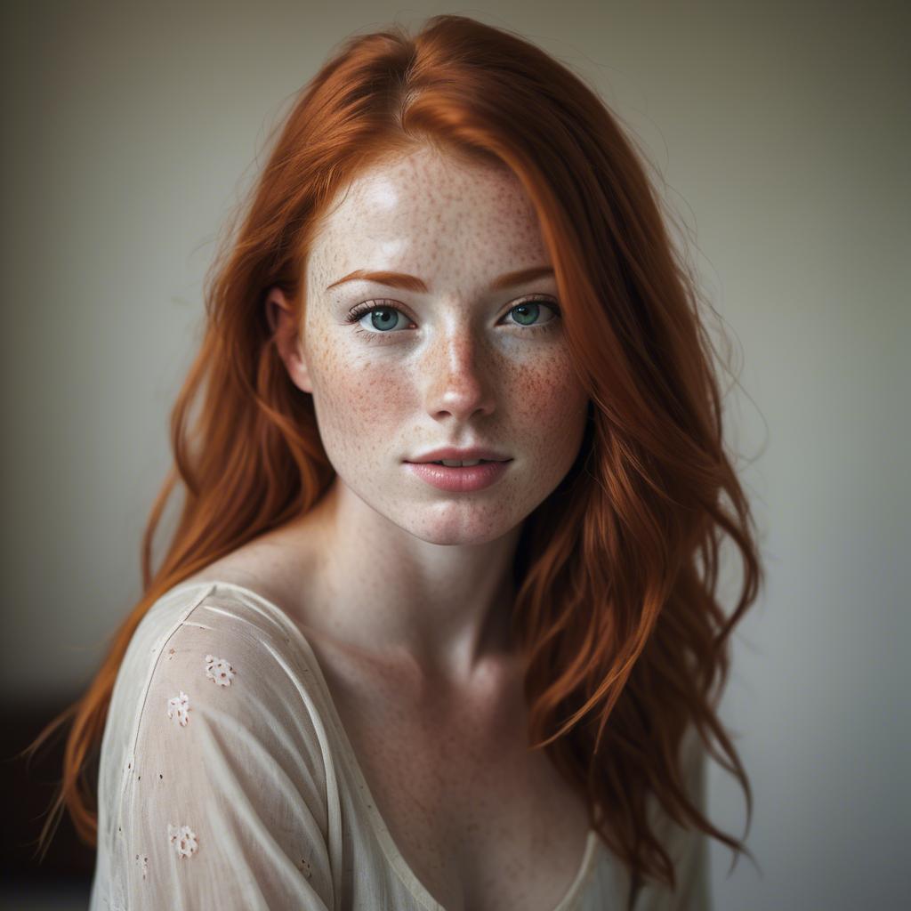 A stunning image of beautiful redhead with freckles in soft natural light.