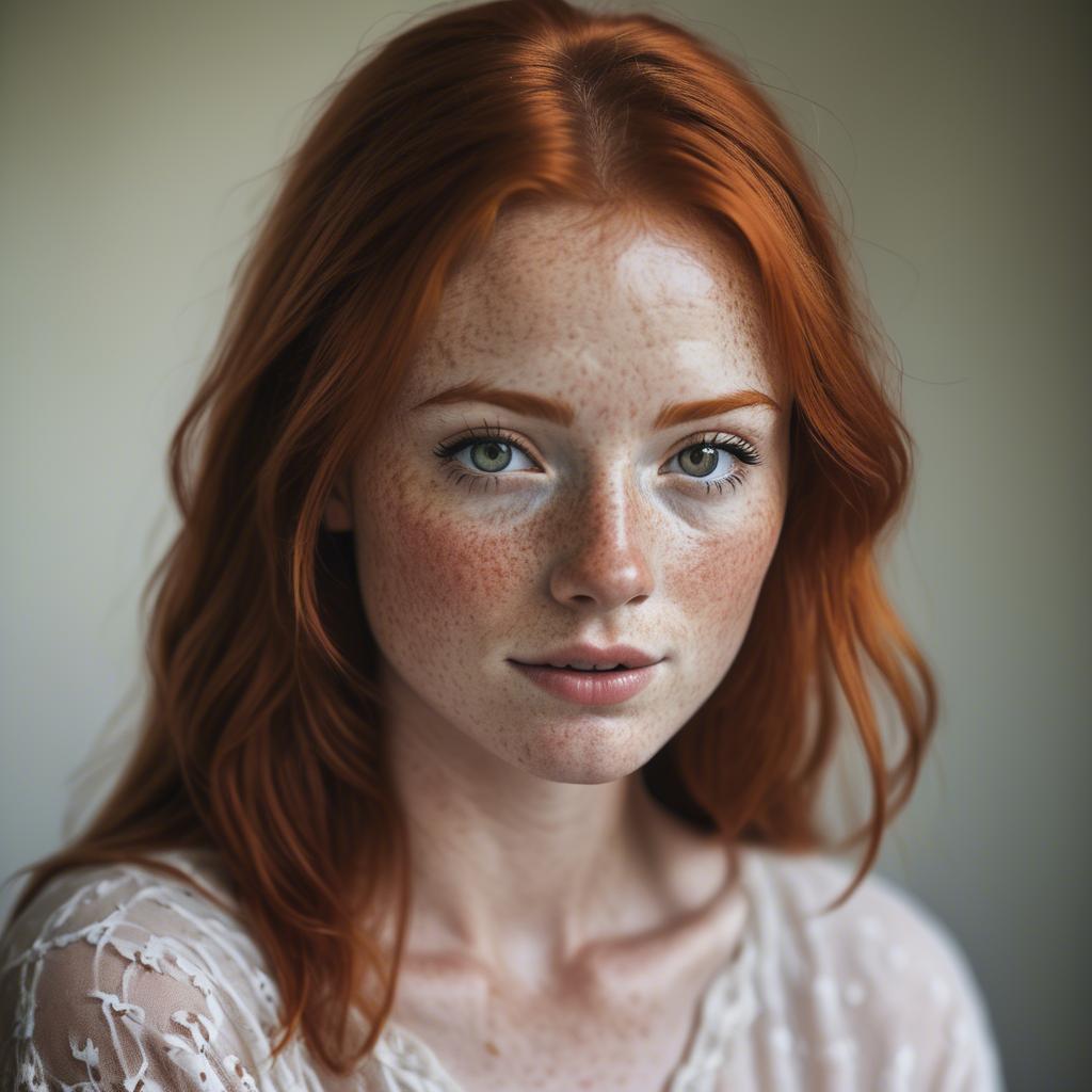 A stunning image of beautiful redhead with freckles in soft natural light.