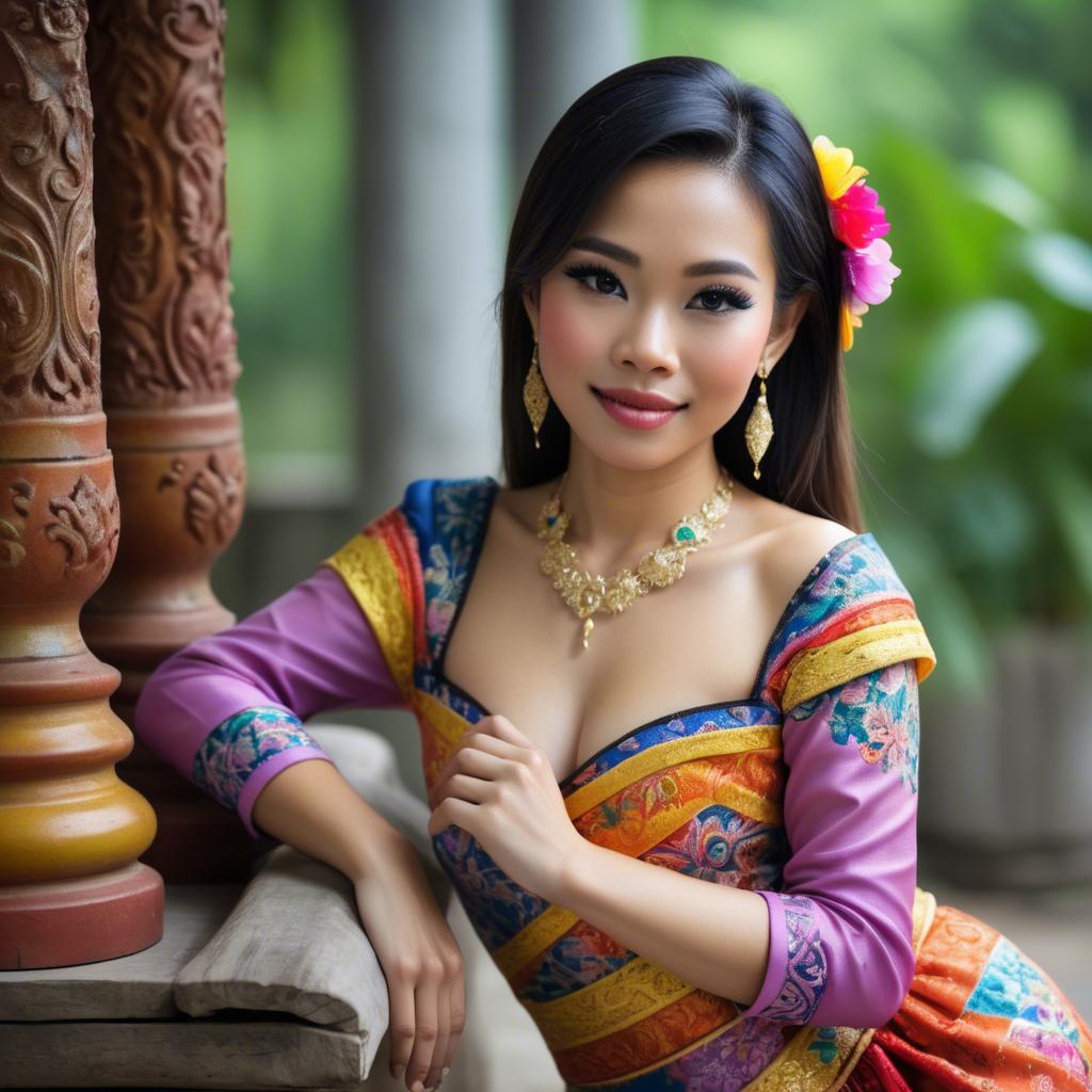 A stunning image of beautiful thai woman in a colorful traditional dress.