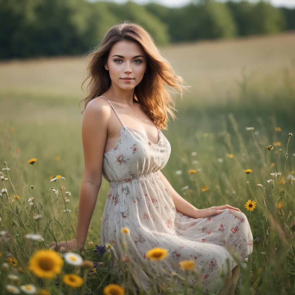 A stunning image of beautiful woman in a summer meadow.