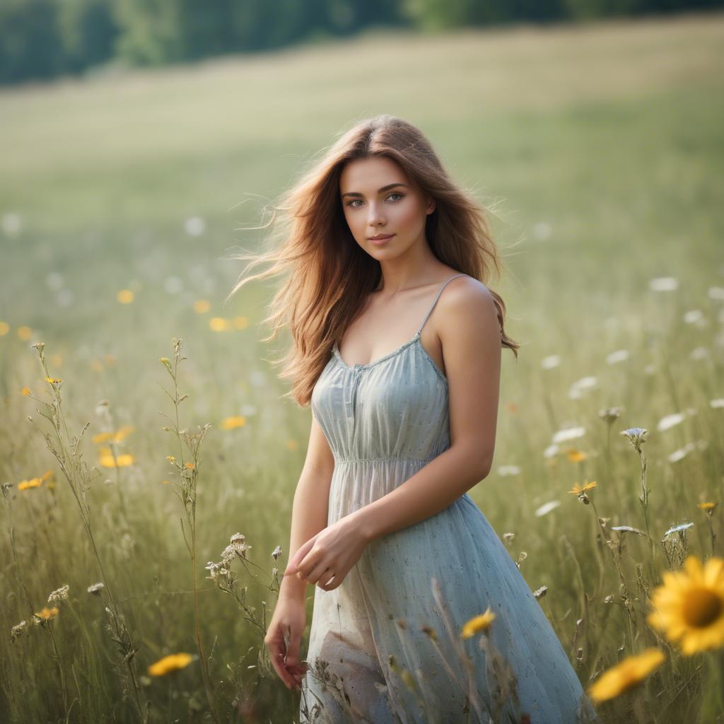 A stunning image of beautiful woman in a summer meadow.