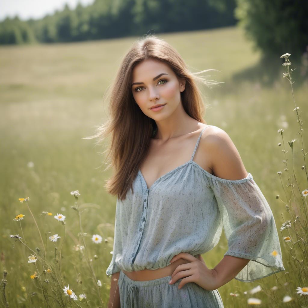 A stunning image of beautiful woman in a summer meadow.