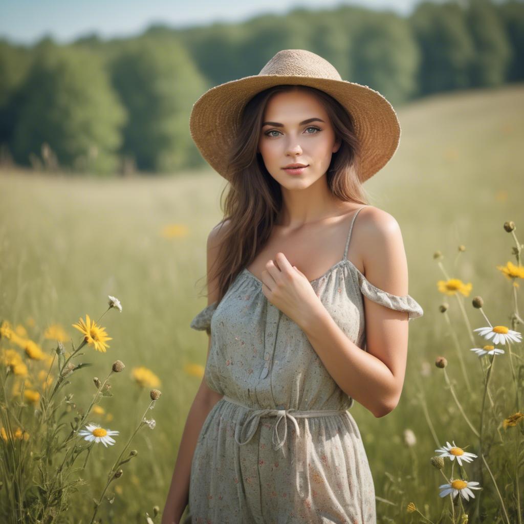 A stunning image of beautiful woman in a summer meadow.