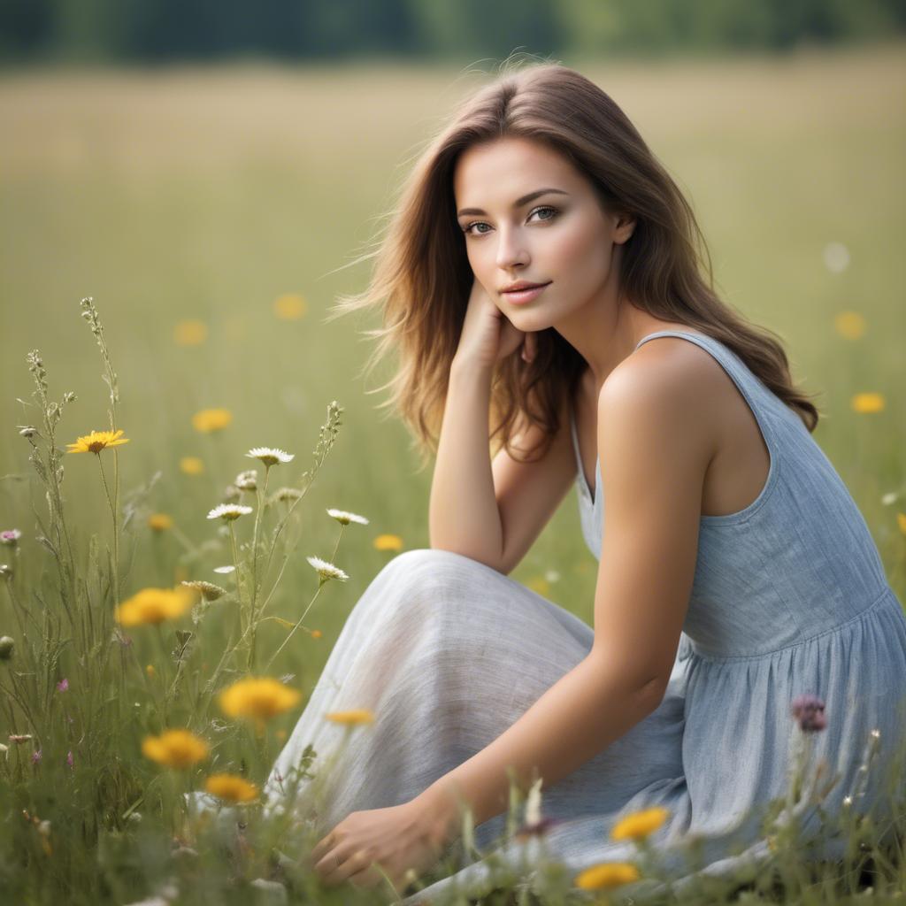 A stunning image of beautiful woman in a summer meadow.