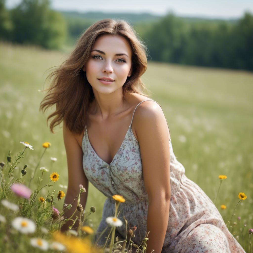 A stunning image of beautiful woman in a summer meadow.