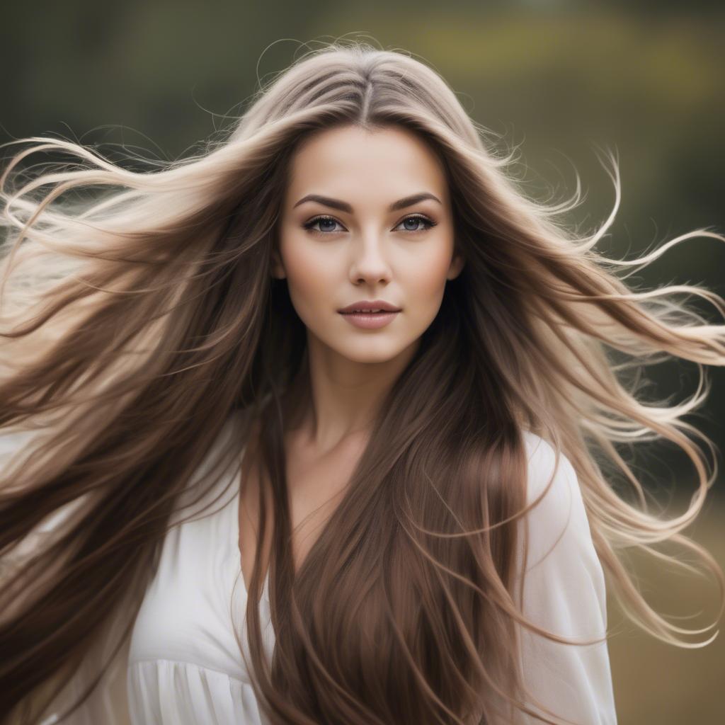 A stunning image of beautiful woman with long hair flowing in the wind.
