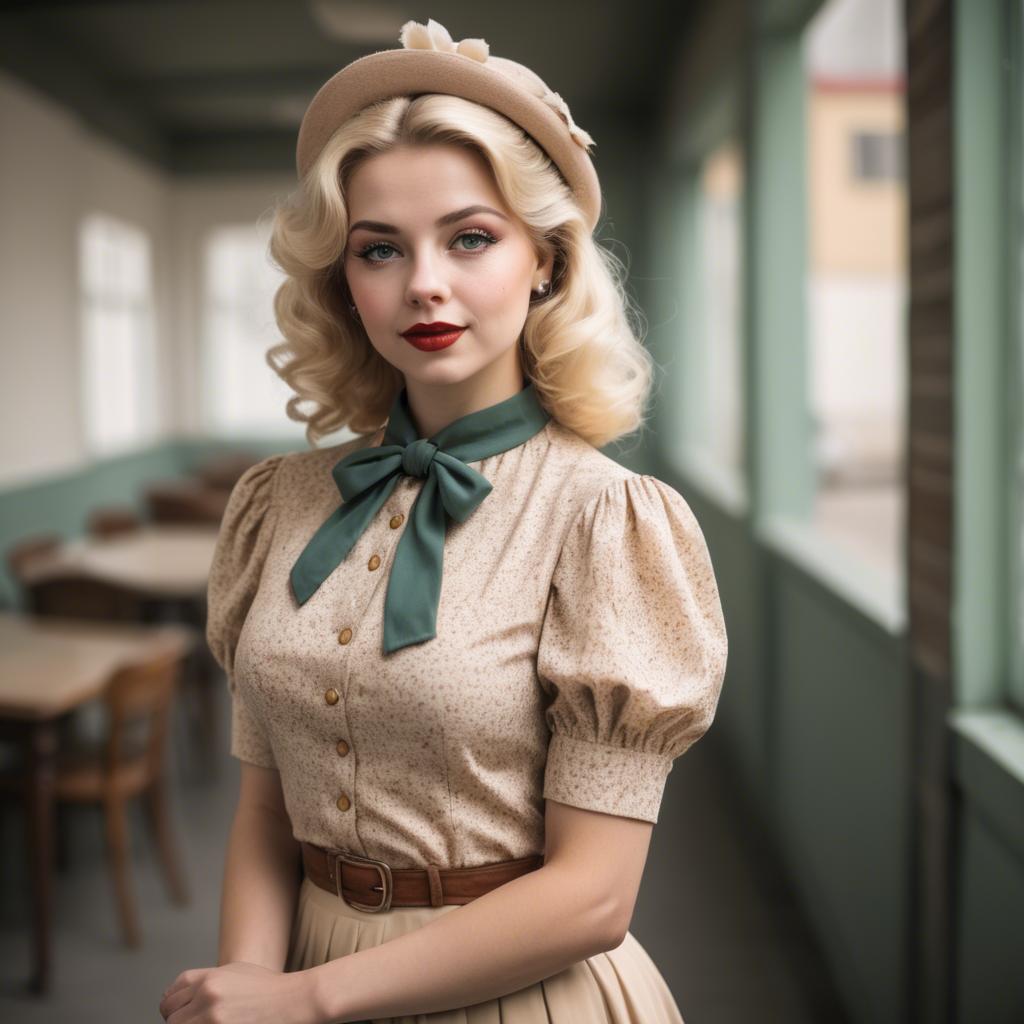 A stunning image of blonde woman in a vintage outfit.