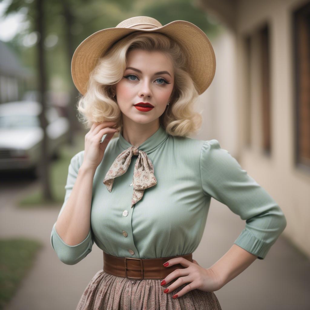 A stunning image of blonde woman in a vintage outfit.