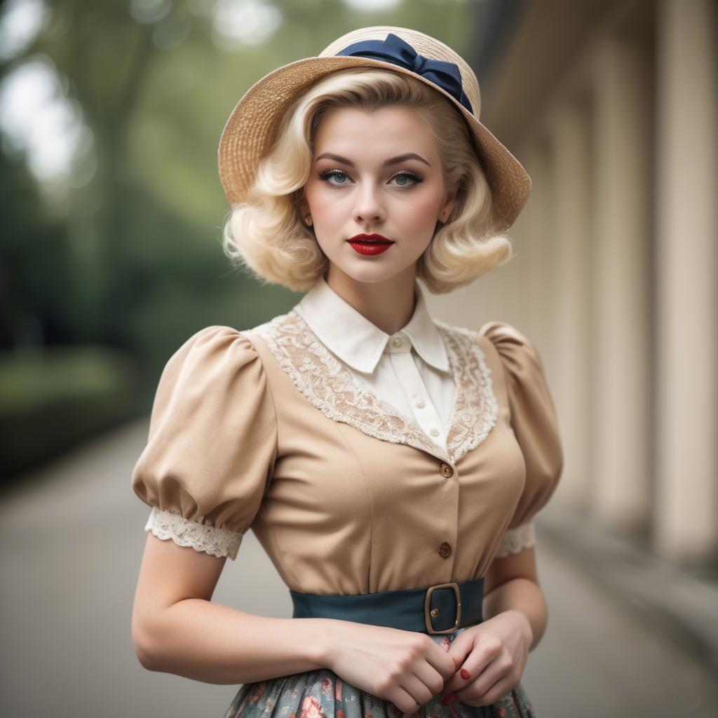 A stunning image of blonde woman in a vintage outfit.