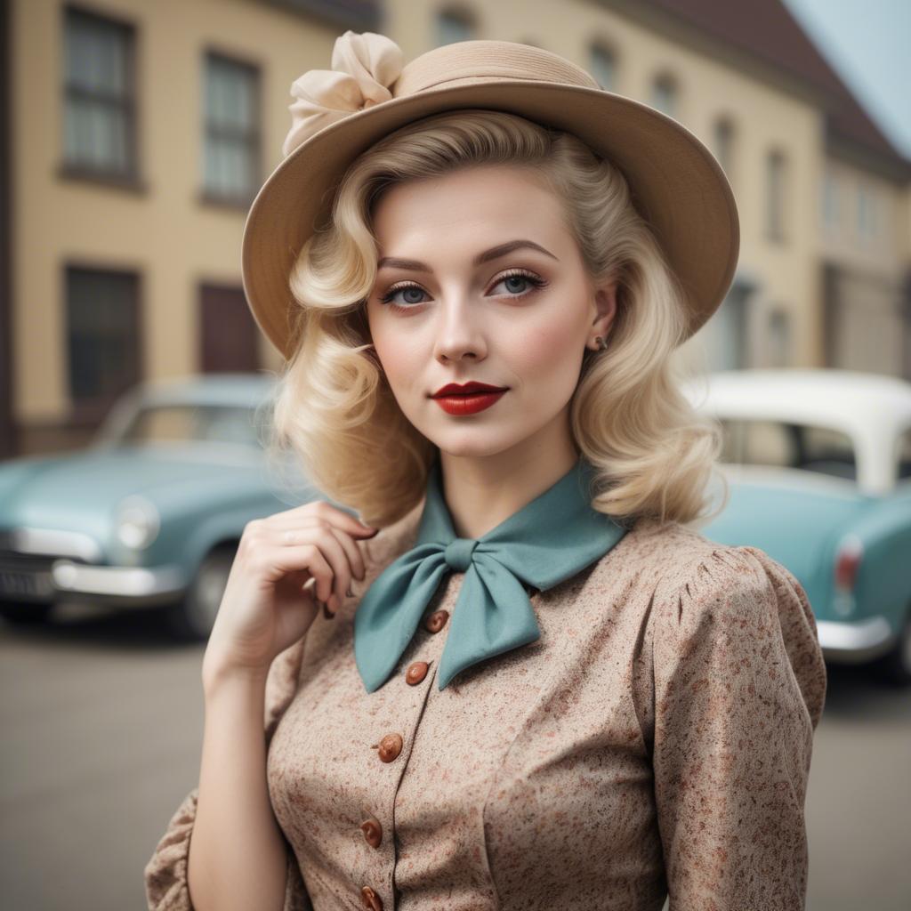 A stunning image of blonde woman in a vintage outfit.