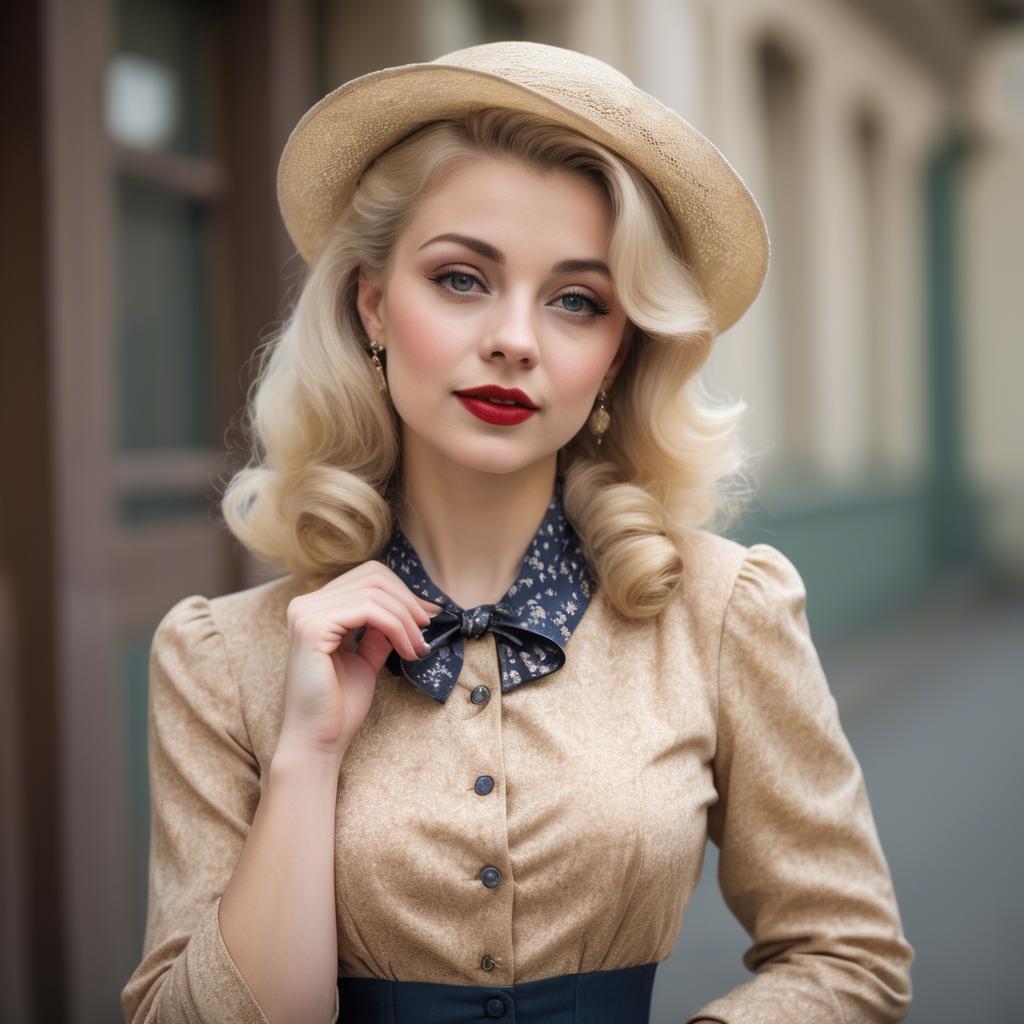 A stunning image of blonde woman in a vintage outfit.