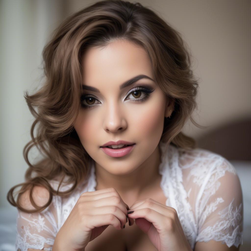 A stunning image of boudoir photography, playful and alluring pose.